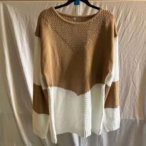 Amazon Women's Colorblock Crew Neck Sweater in Brown and White